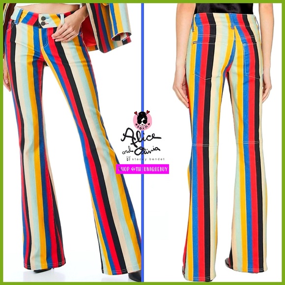 Alice + Olivia Stacey Low Rise Boheme Stripe Bell Jeans